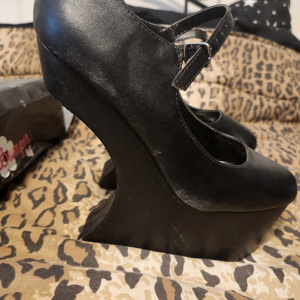 Black Goth Punk Asymmetric Heel Shoe